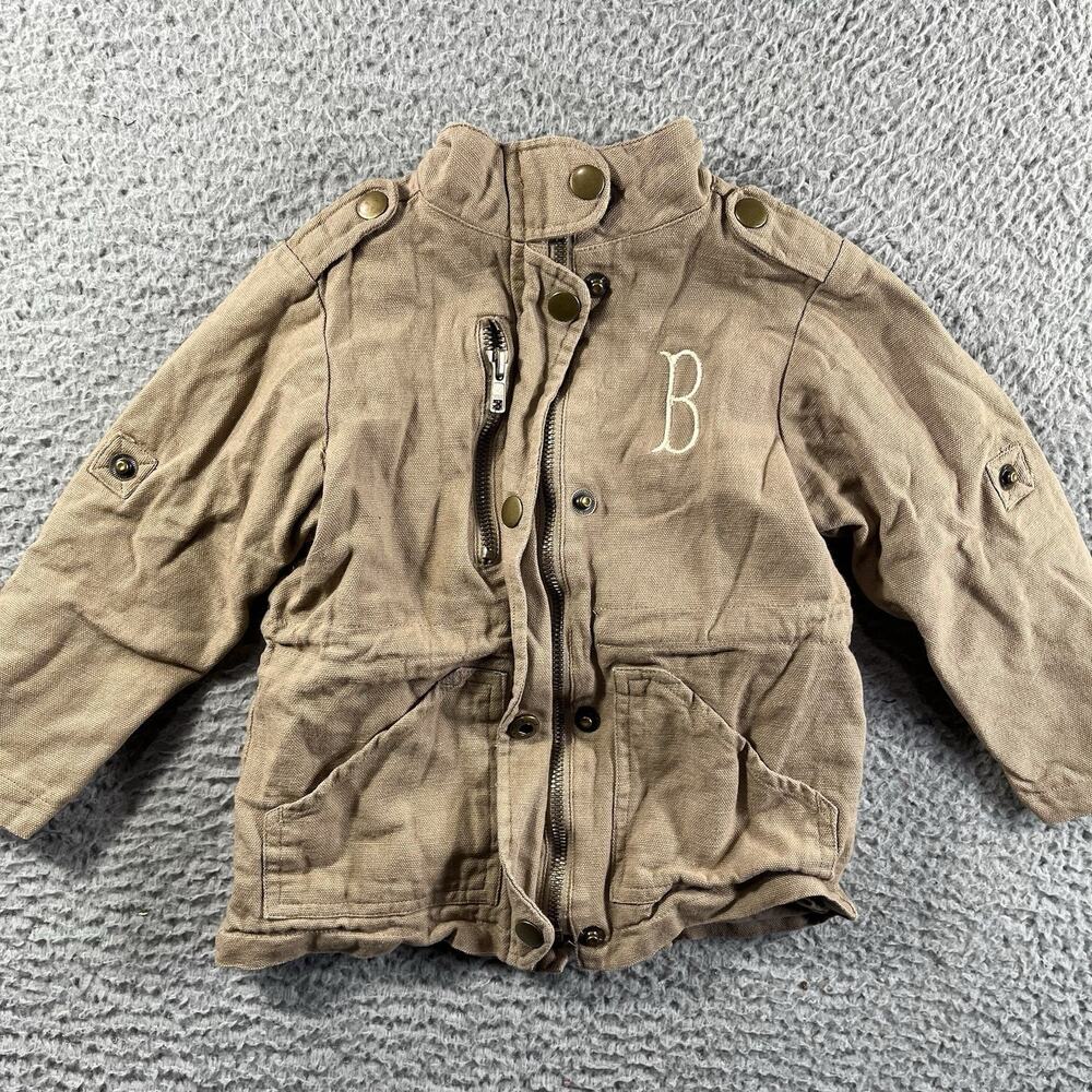 Marleylilly Kids Field Coat Jacket 2T Tan Cotton Utility Monogram B Toddler Girl